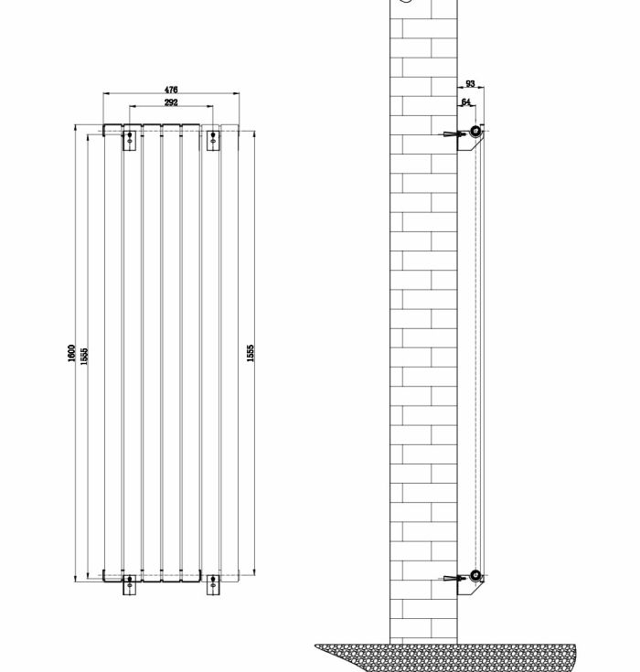 Вертикальный дизайнерский радиатор отопления ARTTIDESIGN Livorno 7/1600/476/50 чёрный матовий