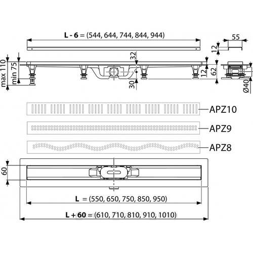 Трап душевой (желоб) Alca Plast APZ9 Simple