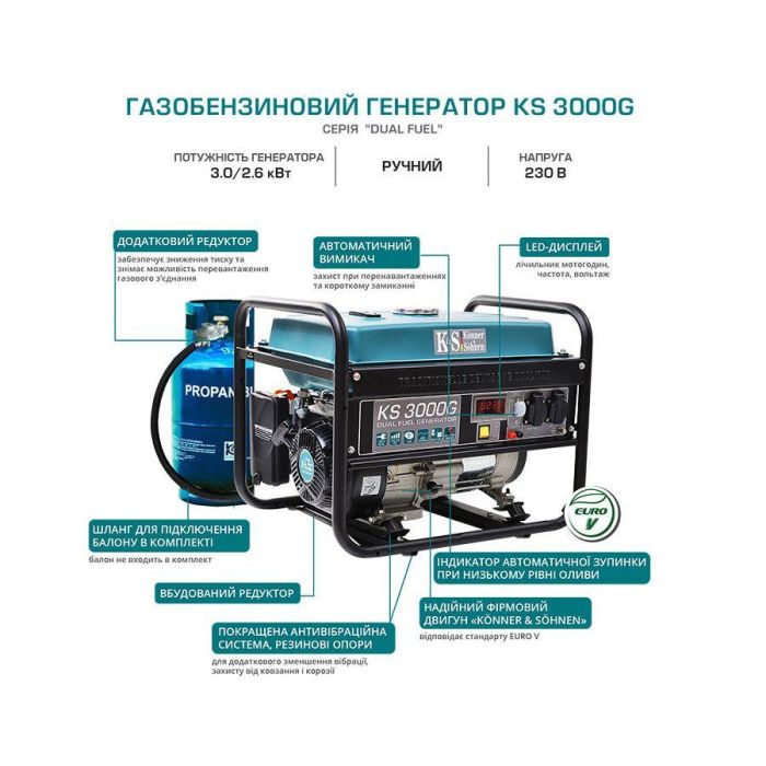 Газобензиновый генератор 3 кВт Konner & Sohnen KS 3000G