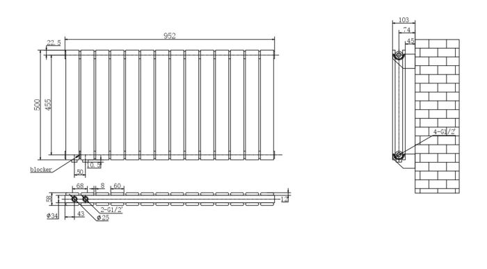 Горизонтальний дизайнерський радіатор опалення ARTTIDESIGN Livorno ІІ G 14/500/952/50 білий матовий