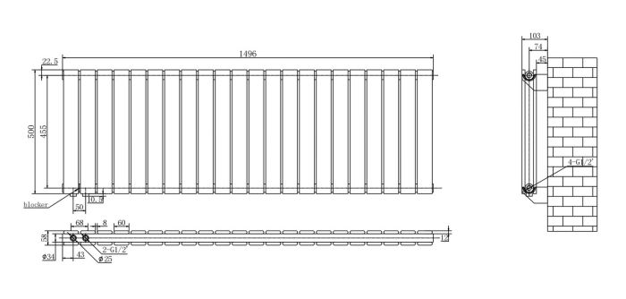 Горизонтальний дизайнерський радіатор опалення ARTTIDESIGN Livorno ІІ G 22/500/1496/50 білий матовий