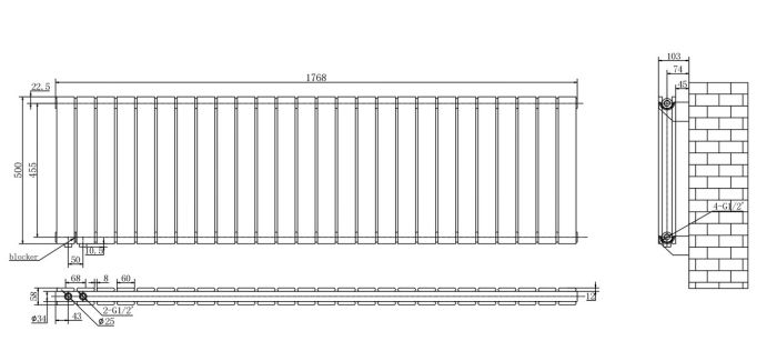 Горизонтальний дизайнерський радіатор опалення ARTTIDESIGN Livorno ІІ G 26/500/1768/50 білий матовий