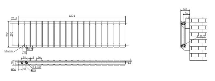Горизонтальний дизайнерський радіатор опалення ARTTIDESIGN Livorno II G 18/300/1224/50 чорний матовий