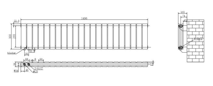 Горизонтальний дизайнерський радіатор опалення ARTTIDESIGN Livorno ІІ G 22/300/1496/50 білий матовий