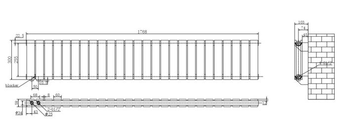 Горизонтальний дизайнерський радіатор опалення ARTTIDESIGN Livorno II G 26/300/1768/50 чорний матовий