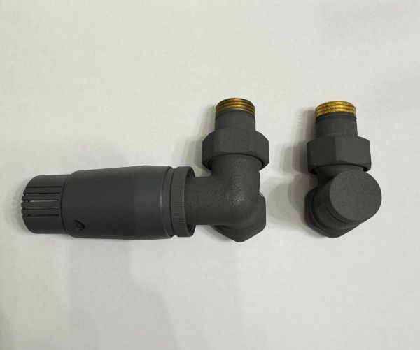 КРАН ТЕРМО №5 ARTTIDESIGN кутовий с термоголовкой 1/2” x 1/2” сірий матовий