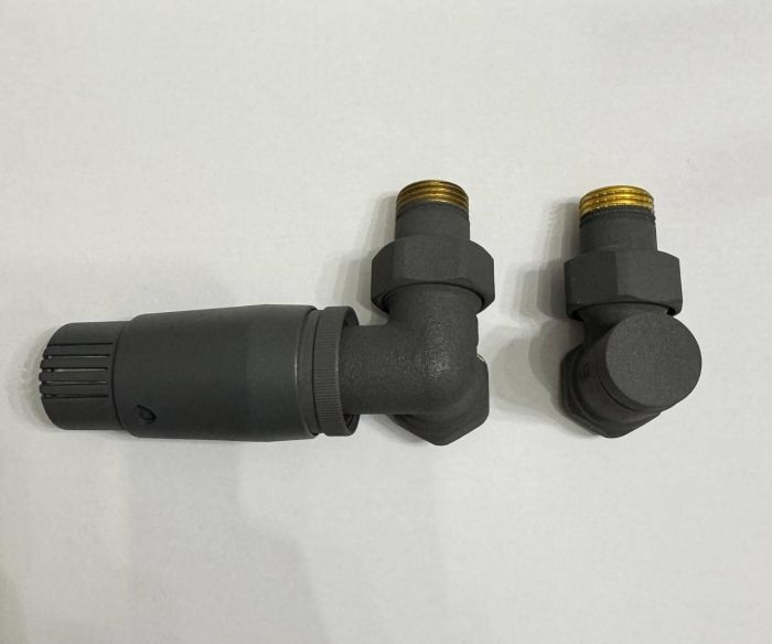 КРАН ТЕРМО №5 ARTTIDESIGN кутовий с термоголовкой 1/2” x 1/2” сірий матовий