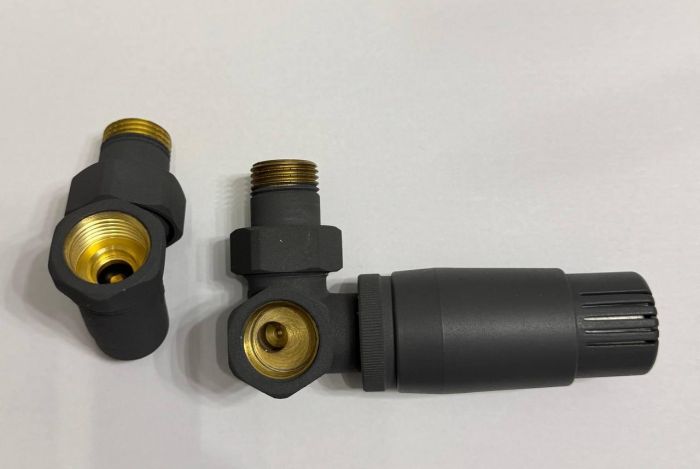 КРАН ТЕРМО №5 ARTTIDESIGN кутовий с термоголовкой 1/2” x 1/2” сірий матовий