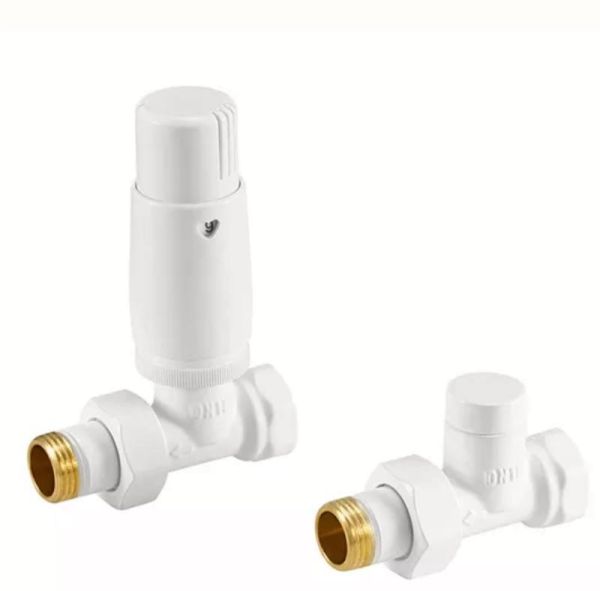 Комплект кранів прямих с термоголовкой 1/2” x 1/2” білий матовий