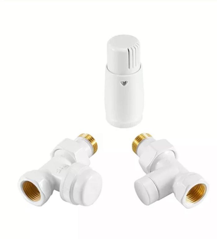 Комплект кранів прямих с термоголовкой 1/2” x 1/2” білий матовий