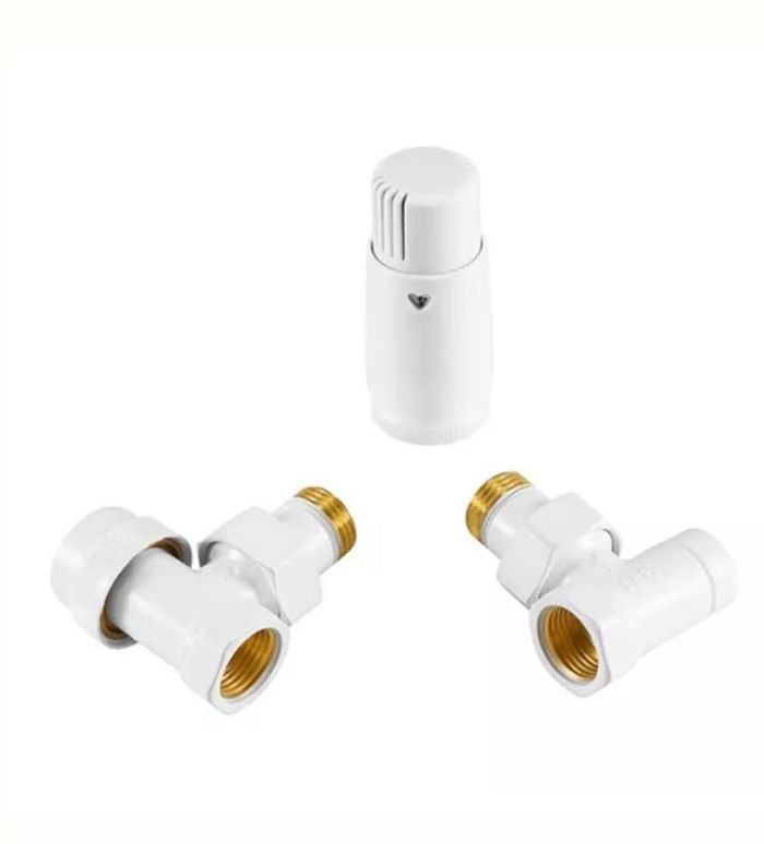 КРАН кутовий с термоголовкой 1/2” x 1/2” білий матовий