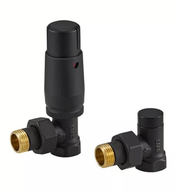 КРАН кутовий с термоголовкой 1/2” x 1/2” чорний матовий