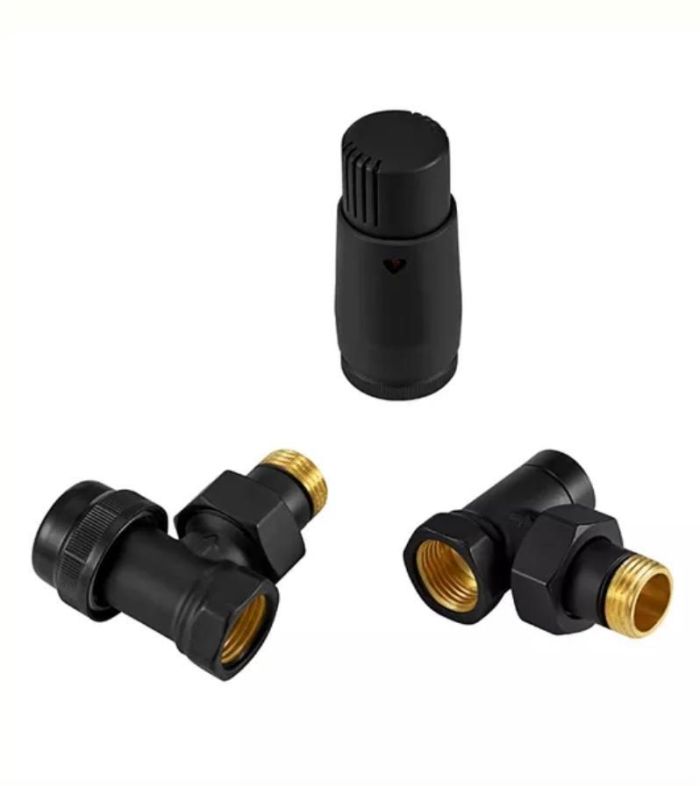 КРАН кутовий с термоголовкой 1/2” x 1/2” чорний матовий