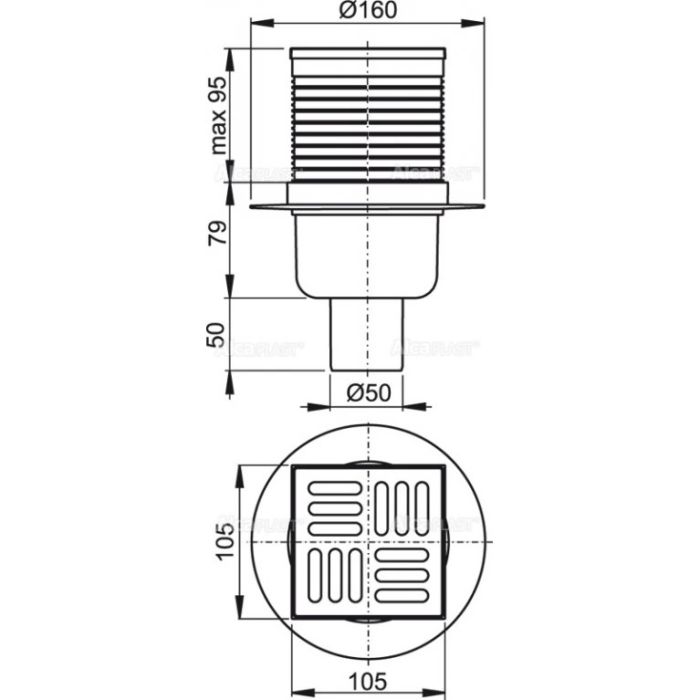Трап сливной Alca Plast APV32(прям) 105x105/50мм SMART-гидрозатвор
