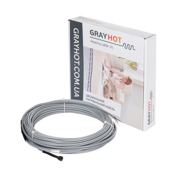 Grayhot Heating cable 15, комплект 128 м, 1929 Вт, двожильний нагрівальний кабель (9,6 - 16 м2)