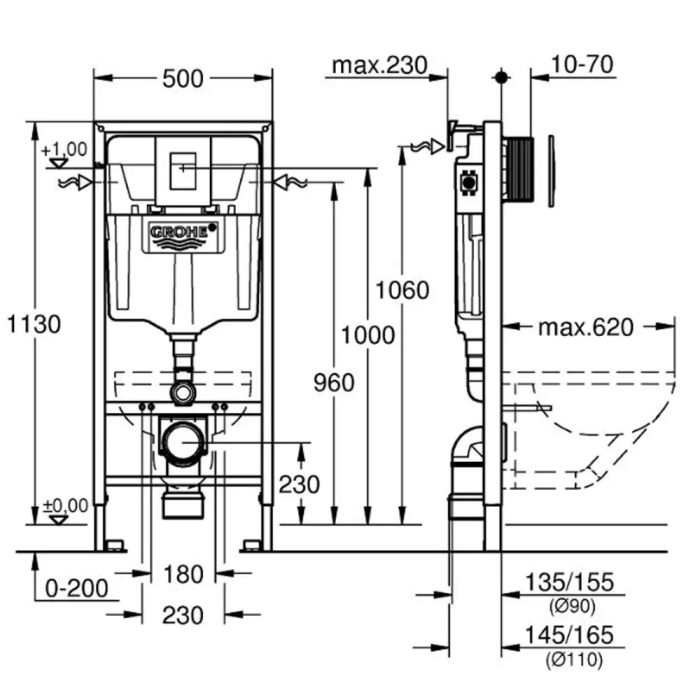 Инсталляция GROHE Rapid SL + кнопка Skate Cosmopolitan (38772001+38732000)