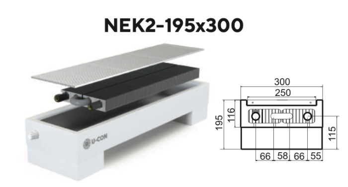 Конвектор на пол U-CON NEK2-195x300 Естеств конвекция