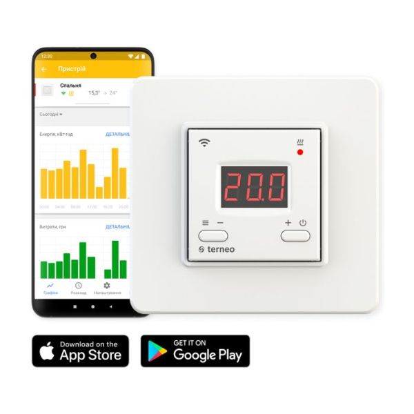 Terneo AX білий, Wi-Fi терморегулятор програмований, тижневий