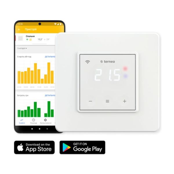 Terneo SX білий, Wi-Fi терморегулятор сенсорний, програмований, тижневий
