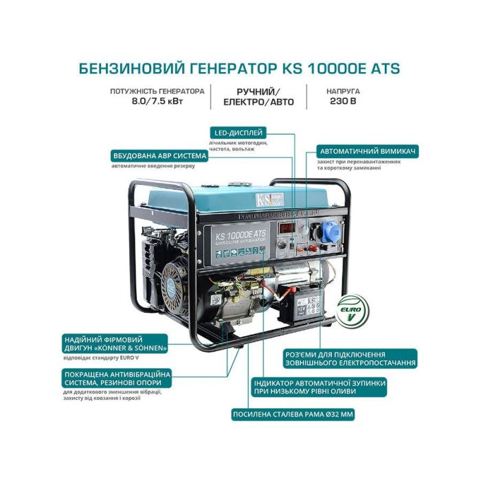 Бензиновий генератор 8 кВт Konner & Sohnen KS 10000E ATS